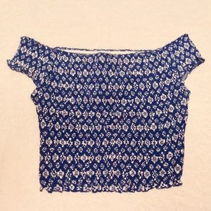 XS Off-Shoulder Blue & White Crop Top NWT